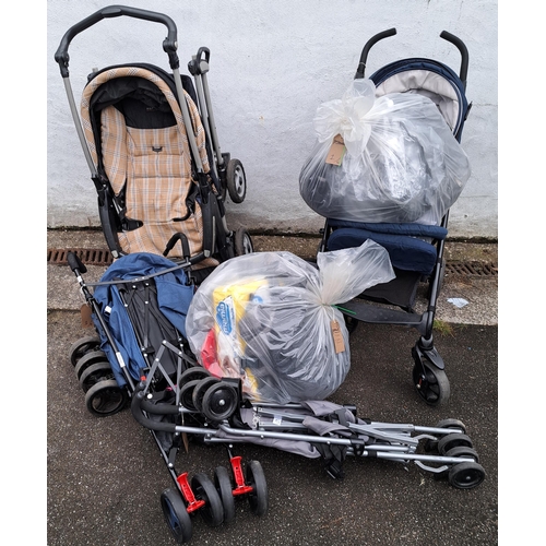 1 - SELECTION OF FIVE BUGGIES AND TWO BAGS OF ACCESSORIES 
including: Mamas and Papas, Cuggle and Joie (... 