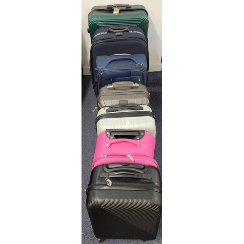 13 - SELECTION OF SEVEN SUITCASES 
including: Travel Time USA, Alarico, Airtex and Kangol (7)
Note: Suitc... 