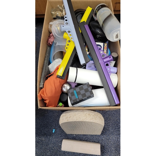 47 - ONE BOX OF MISCELLANEOUS ITEMS
including: water bottles, umbrellas, USB fans, food containers, clean... 