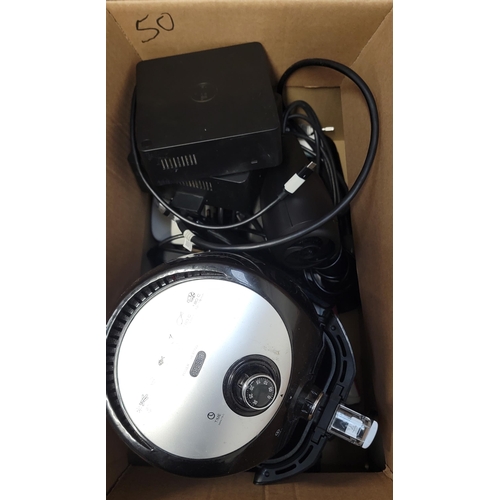 50 - ONE BOX OF ELECTRICAL ITEMS
including: airfryer, two dell docking stations, hairdryer, straightners,... 