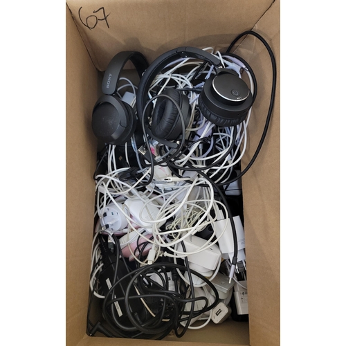 67 - ONE BOX OF CABLES AND HEADPHONES
including: Inmotion, JBL and Sony