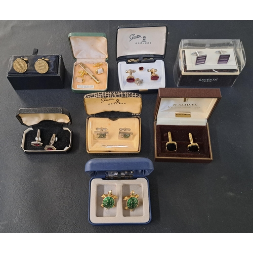 53 - GOOD SELECTION OF VINTAGE CUFFLINKS
including a pair of Trifari enamel decorated tortoise cufflinks,... 