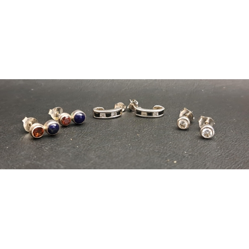 57 - THREE PAIRS OF GEM SET SILVER EARRINGS
comprising one pair set with garnet and lapis lazuli, a pair ... 