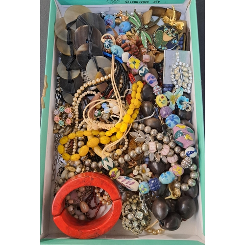 184 - GOOD SELECTION OF VINTAGE JEWELLERY
including ceramic and mottled glass bead necklaces, enamel and p... 