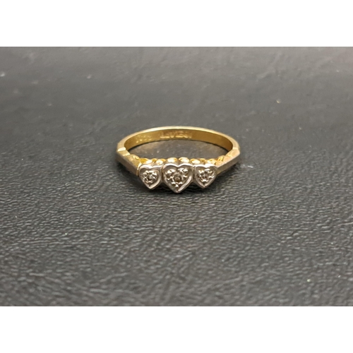 216 - DIAMOND THREE STONE RING
the illusion set diamonds on eighteen carat gold shank with platinum settin... 