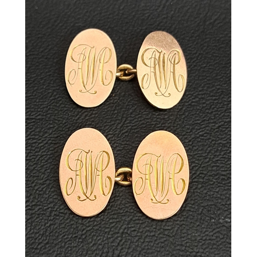 8 - PAIR OF NINE CARAT GOLD CUFFLINKS
with monogram AWC, approximately 6 grams