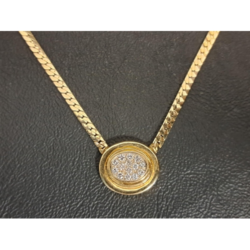 22 - DIAMOND SET FOURTEEN CARAT GOLD NECKLACE
the pendant section with pave diamonds in oval setting tota... 