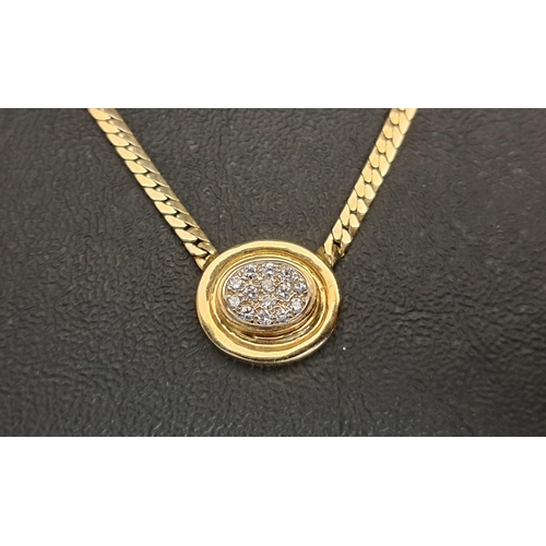 22 - DIAMOND SET FOURTEEN CARAT GOLD NECKLACE
the pendant section with pave diamonds in oval setting tota... 