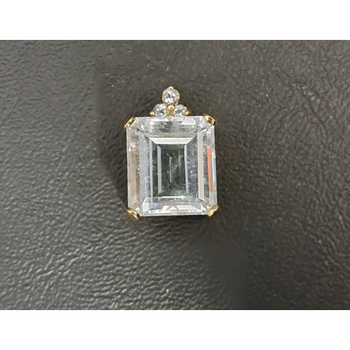 25 - LARGE AQUAMARINE PENDANT
the rectangular cut gemstone measuring approximately 15.5mm x 13.8mm x 9.3m... 