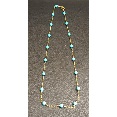 145 - TURQUOISE SET NINE CARAT GOLD NECK CHAIN
approximately 42cm long and 3.2 grams