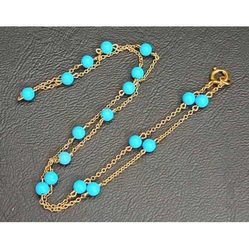 145 - TURQUOISE SET NINE CARAT GOLD NECK CHAIN
approximately 42cm long and 3.2 grams