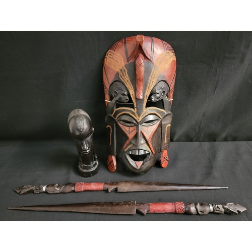 469 - SMALL COLLECTION OF AFRICAN COLLECTIBLES
comprising a large wall-hanging tribal mask, 40cm long; pai... 