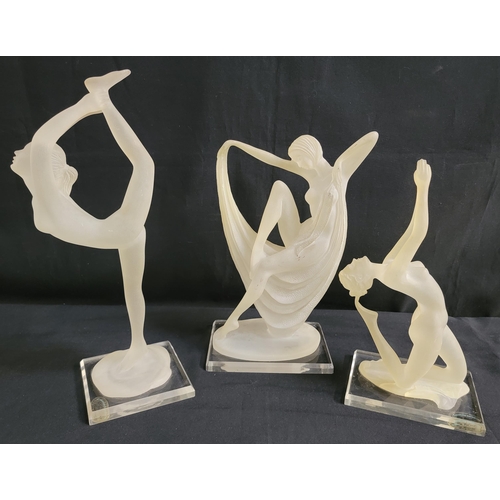 470 - THREE JULIANA COLLECTION CRYSTALINE FROSTED RESIN FIGURINES
depicting dancers in various positions, ... 