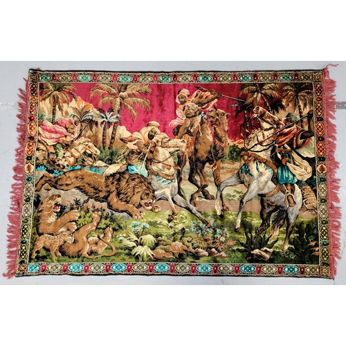 726 - VINTAGE TURKOMAN WALL HANGING ASMALIK RUG / TAPESTRY
in velvet-like fabric, colourfully depicting a ... 