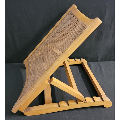 728 - EDWARDIAN BEECH AND CANE BERGERE STYLE FOLDING TRAVEL CHAIR
the rectangular, caned back rests on an ... 