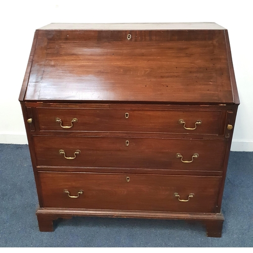 625 - GEORGE III MAHOGANY BUREAU
with three drawers, the interior with pigeon holes and drawers, 93 x 101 ... 