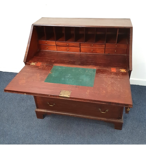 625 - GEORGE III MAHOGANY BUREAU
with three drawers, the interior with pigeon holes and drawers, 93 x 101 ... 