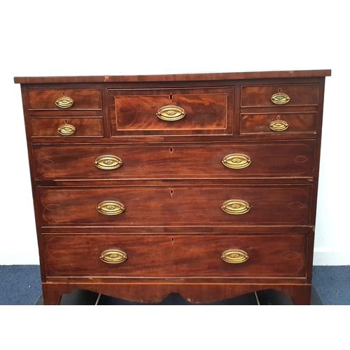 627 - REGENCY MAHOGANY CHEST OF DRAWERS
with central hat box drawer flanked by four smaller drawers over t... 