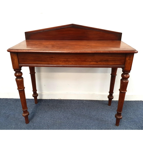 629 - VICTORIAN  MAHOGANY T H FILMERS CONSOLE TABLE
with cornice back and secret side drawer, with brass p... 