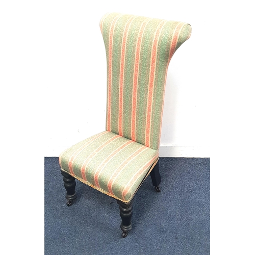 648 - VICTORIAN HIGH BACK NURSING CHAIR
on turned front legs with on ceramic castors, 101cm high