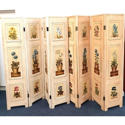 661 - PAIR OF VINTAGE FRENCH STYLE DRESSING SCREENS
each with four panels, all painted with flowers and cr... 