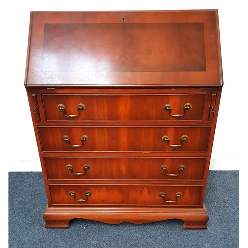 662 - YEW WOOD BUREAU
the fall flap revealing leather leather insert below two shaped drawers, cupboard an... 