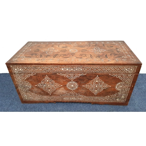 663 - MOORISH STYLE MOTHER OF PEARL INLAID BLANKET BOX/TRUNK
with intricate patterns overall in mother of ... 