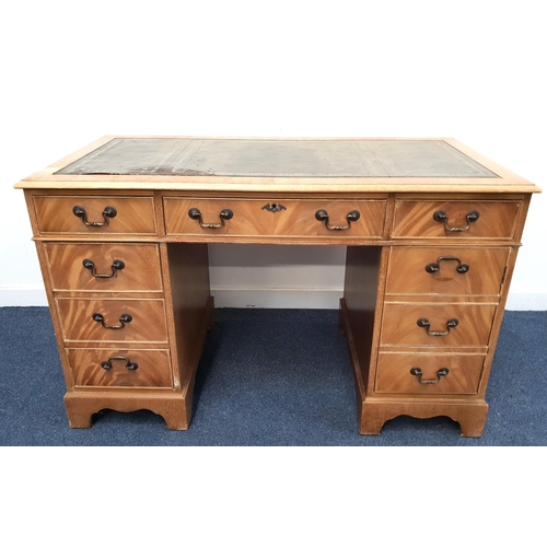 671 - STAINED WOOD PEDESTAL DESK
the top with leather insert, with central drawer flanked by four drawers ... 