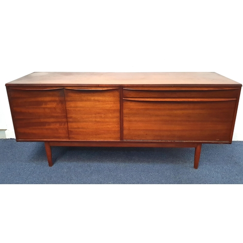 674 - MID CENTURY TEAK VENEERED SIDEBOARD
with two cupboard doors to one side and a single drawer above a ... 