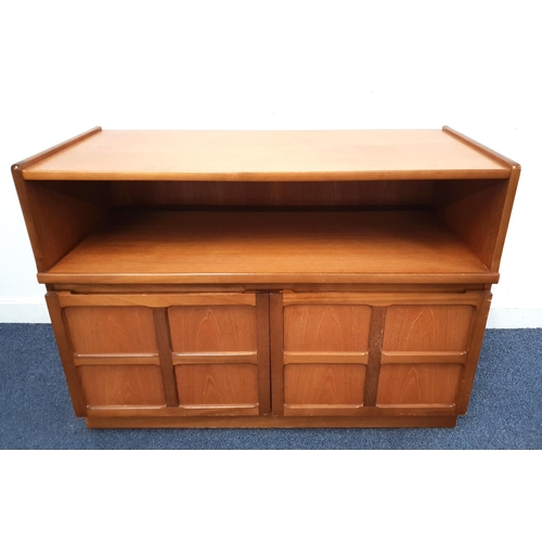 708 - VINTAGE NATHAN MID-CENTURY TEAK SIDEBOARD
with spacious shelf above a double cupboard opening to rev... 