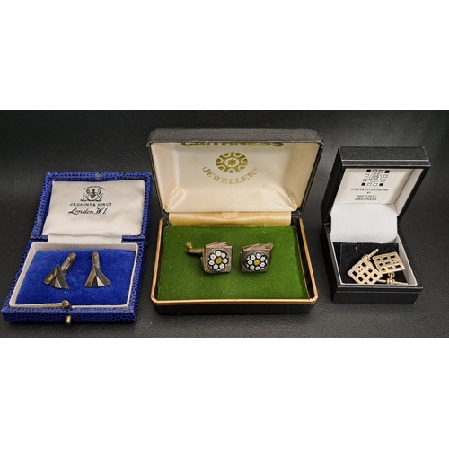 49 - THREE PAIRS OF SILVER CUFFLINKS
comprising a Caithness pair set with millefiori cabochons; a pierced... 