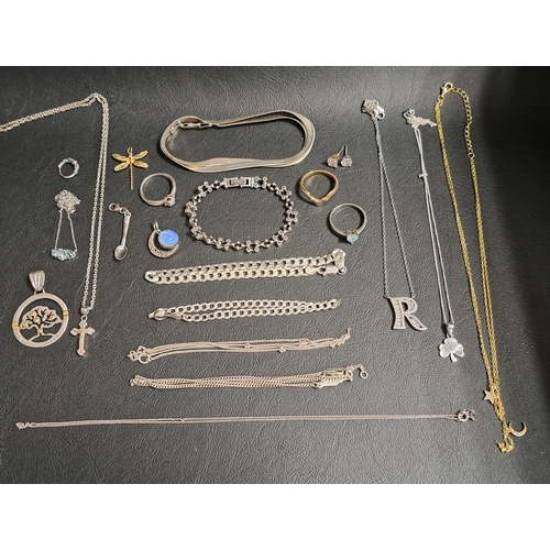 175 - SELECTION OF SILVER JEWELLERY
including a blue topaz set necklace, various pendants on chains, brace... 