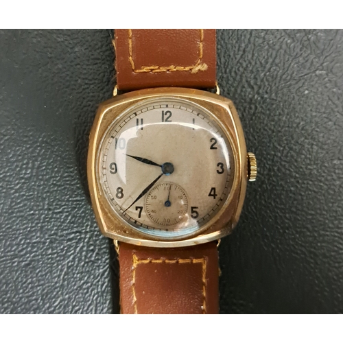 194 - GENTLEMAN'S NINE CARAT GOLD CASED WRISTWATCH
circa 1940s, the dial with Arabic numerals and subsidia... 