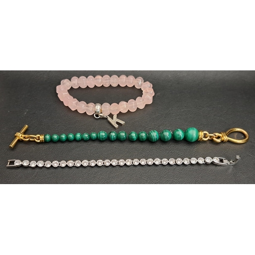 195 - THREE FASHION JEWELLERY BRACELETS
comprising a Missoma graduated malachite bead bracelet with eighte... 