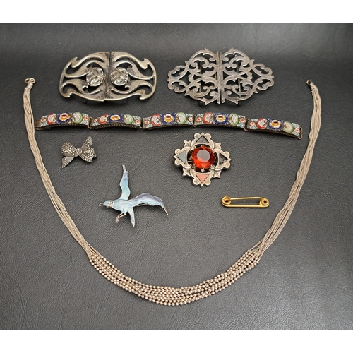 230 - SMALL SELECTION OF SILVER AND OTHER JEWELLERY AND BUCKLES
comprising two decorative pierced silver p... 