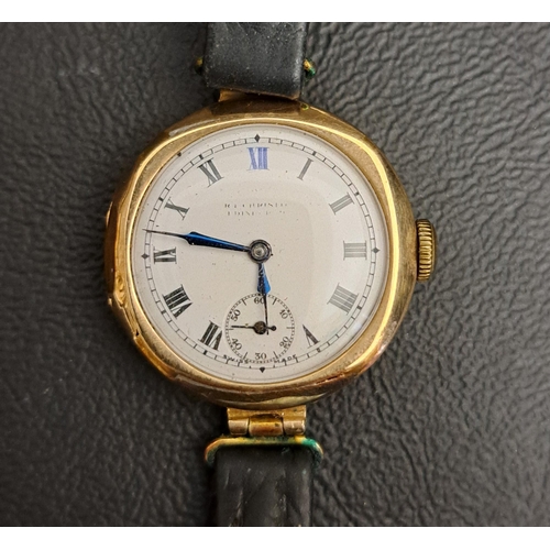 239 - LADIES NINE CARAT GOLD CASED WIRSTWATCH
circa 1920s, the white enamel dial with Roman numerals and s... 