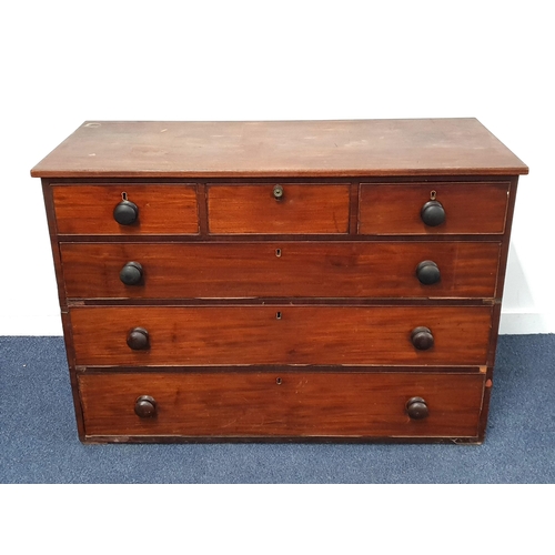 664 - THREE OVER THREE VICTORIAN MAHOGANY CHEST OF DRAWERS
with wooden turned knobs (one later), 121 x 84 ... 