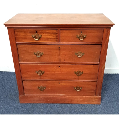 675 - EDWARDIAN CHERRY WOOD TWO OVER THREE CHEST OF DRAWERS
with brass handles, 103 x 100 x 48cm