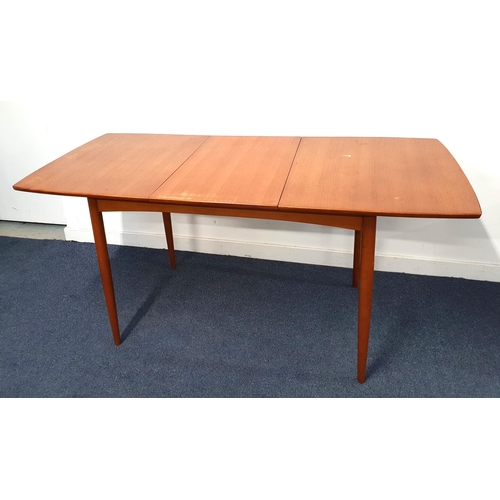 689 - MID CENTURY TEAK DINING ROOM TABLE
with extra leaf, raised on tapering legs, 166 x 76 x 80cm fully e... 