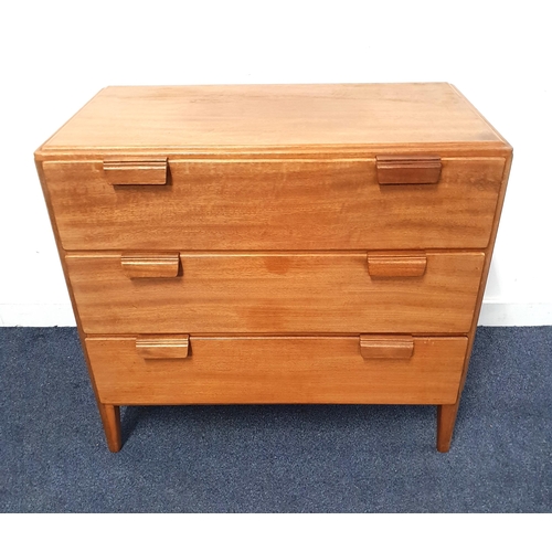 723 - MID-CENTURY TEAK CHEST OF DRAWERS 
comprising three drawers, raised on tapering supports, 85.5 x 77 ... 