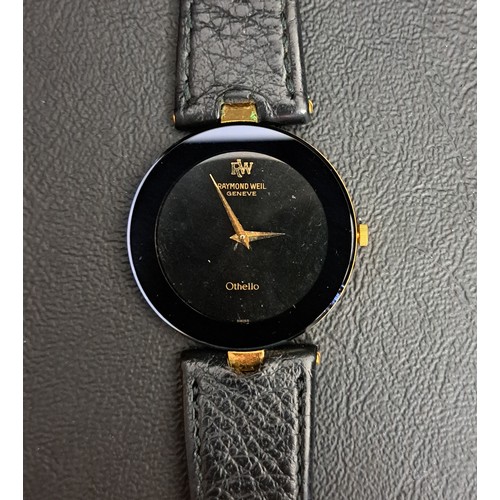 191 - RAYMOND WEIL OTHELLO WRISTWATCH
with crystal set black dial and gold plated case, the backplate numb... 