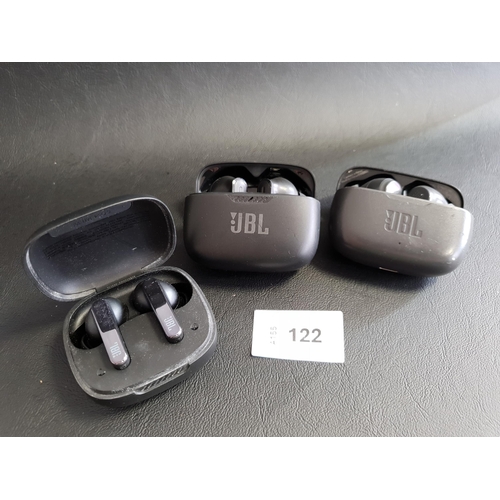 122 - THREE PAIRS OF JBL EARBUDS IN CHARGING CASES