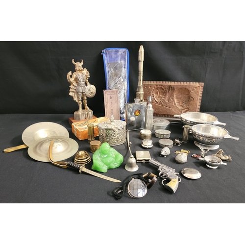 456 - SELECTION OF COLLECTIBLES 
including ESA space shuttle table lighter; African style brass plaque; ja... 