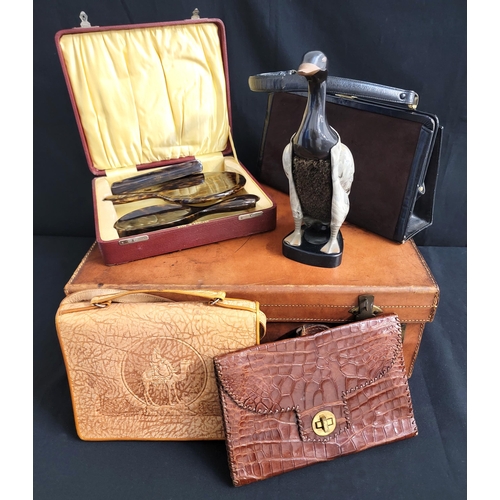 521 - VINTAGE LEATHER SUITCASE AND OTHER COLLECTABLES
the leather suitcase 50.5cm x 19cm x 35.5cm; contain... 