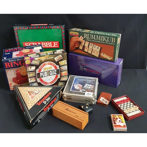 537 - SELECTION OF BOARD GAMES 
including Deluxe Scrabble, Rummikub, Triominos, Inspeakquence, Bingo, vari... 