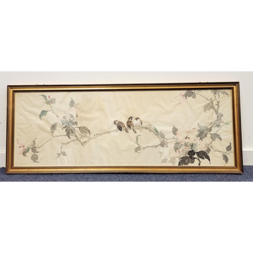 560 - EAST ASIAN PAINTING ON SILK
depicting birds pirched on flowering branch, in gilt frame with two pier... 