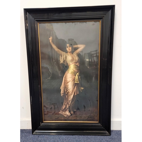 607 - LARGE PRINT OF A LADY DANCING
the pastel tones of her dress against a dark brown background, framed ... 