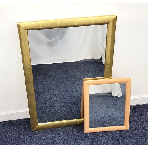 616 - LARGE RECTANGULAR CONTEMPORARY WALL MIRROR
with gilt style edging, 67 x 98cm; together with a smalle... 