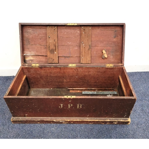 630 - VICTORIAN PINE BLANKET BOX
with iron handles to each end, initialled J.P.B on the box, 86 x 33 x 35c... 