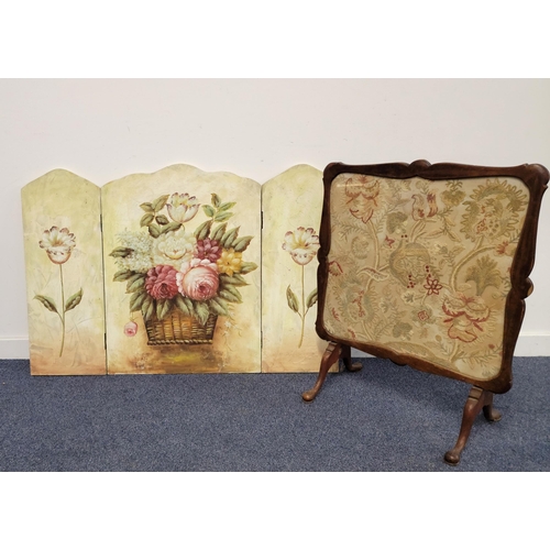 657 - A DAVRARO FIRESCREEN/OCCASIONAL TABLE
the mahogany fire screen with cream embroidered woolwork inser... 